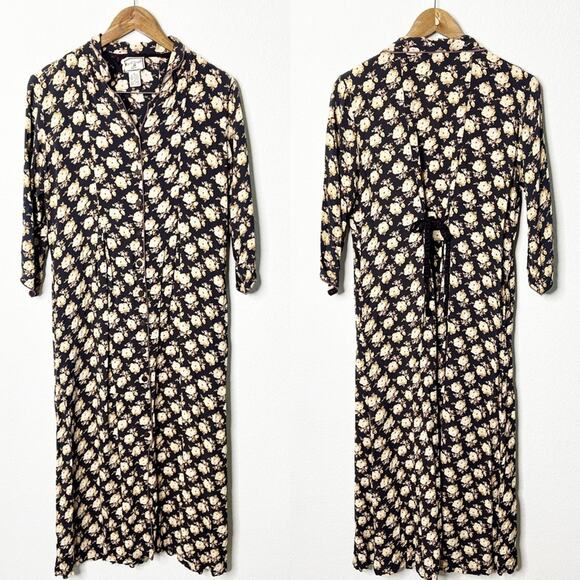 April Cornell VTG 90s Maxi Dress Dark Gothic Floral Rayon 3/4 Sleeves Womens S - Picture 1 of 6